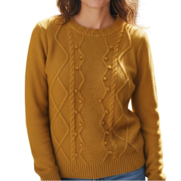 Rickis Popcorn Cable Knit Sweater Mustard Yellow Pullover Long Sleeve Crewneck M - Picture 1 of 11